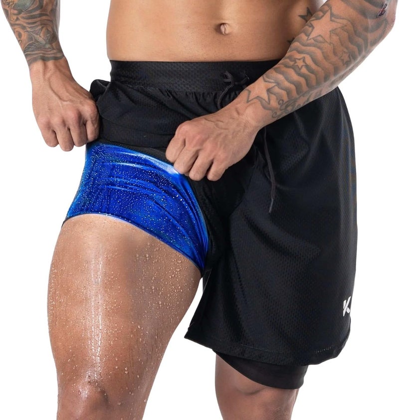 Kewlioo Men's Sauna Shorts - Heat Trapping 2-in-1 Double Layer - Sauna Suit Bottom - Compression Training Gym Athletic Shorts - Image 1
